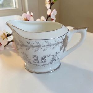 Vtg 1950s 1960s. Lefton 25th Pitcher Creamer Anniversary Silver Accents